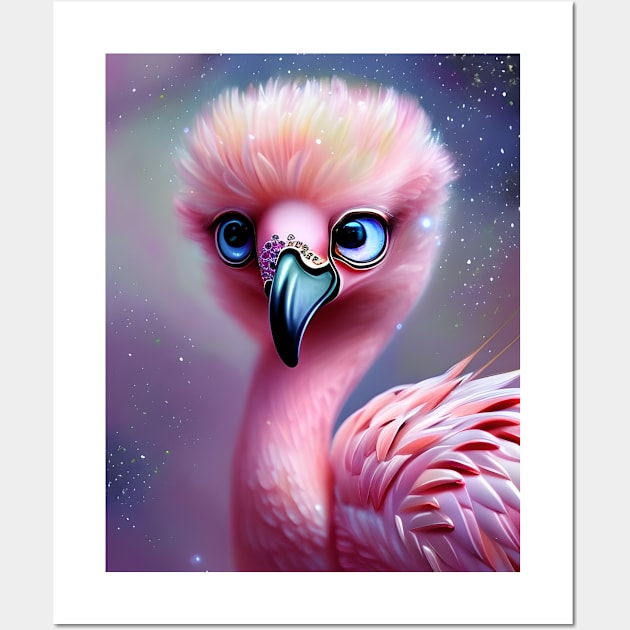 Cute and Adorable Kawaii Baby Flamingo Graphic Wall Art by CBV